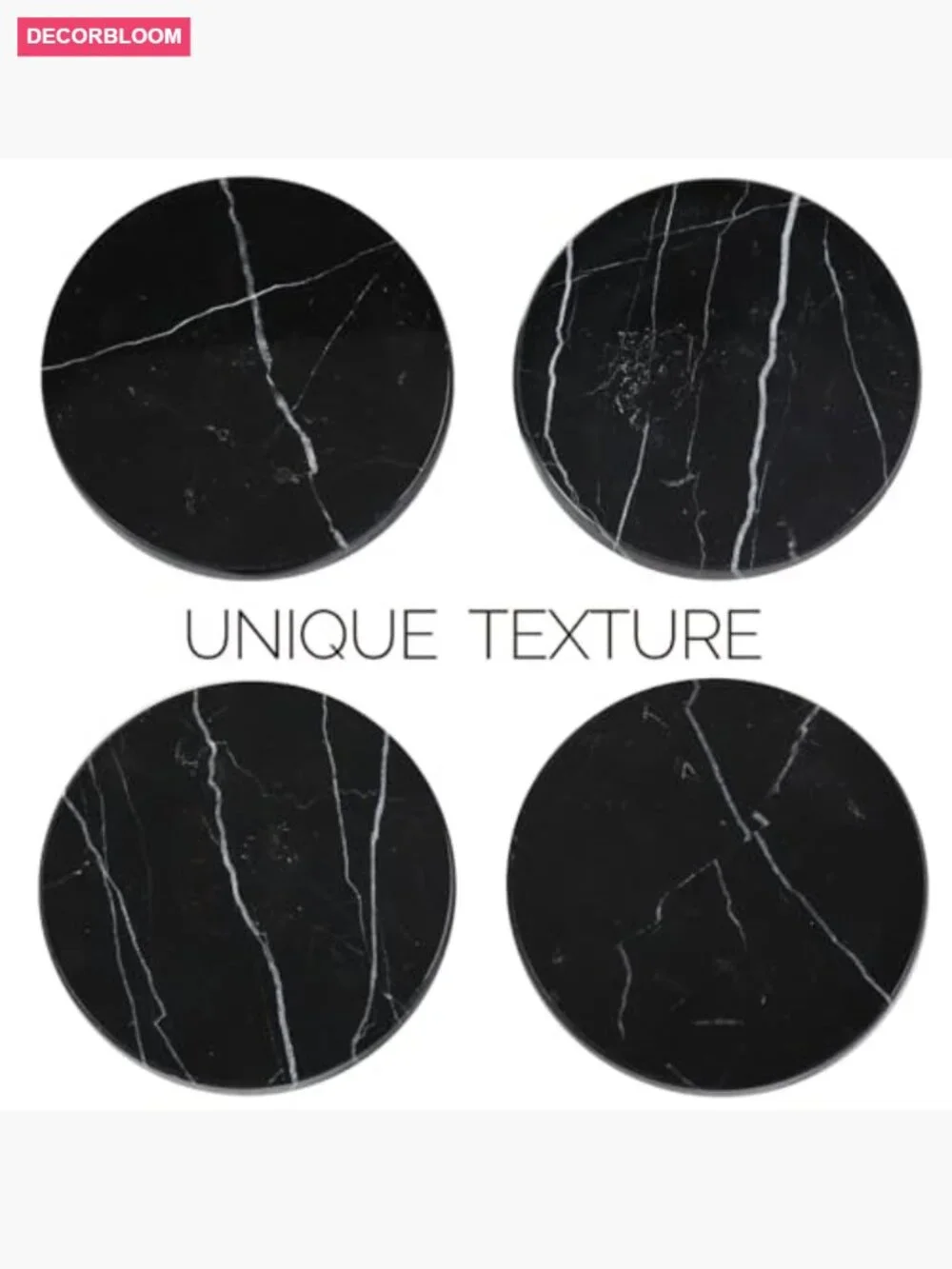 Set of 4 Natural Stone Round Coasters - Heat Resistant Bar
